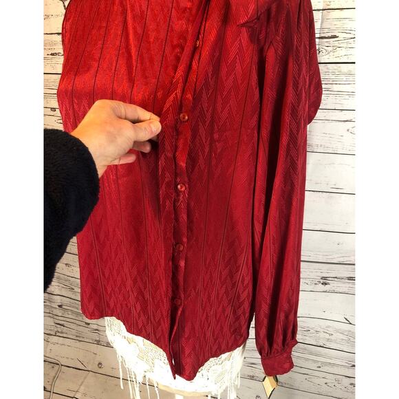 NWT Vintage David Matthew Red blouse with side necktie size 16 - Picture 4 of 12